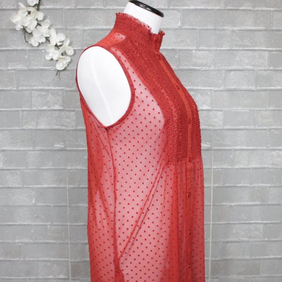 Anthropologie Vanessa Virginia Sheer Flocked Mock Neck Tunic Top S - Picture 4 of 8